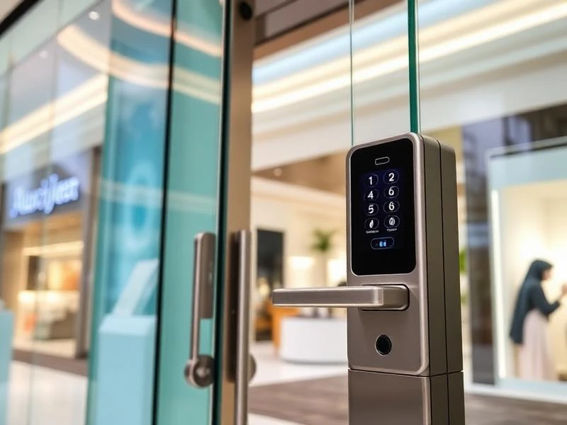 Electronic access-control lock on a glass door