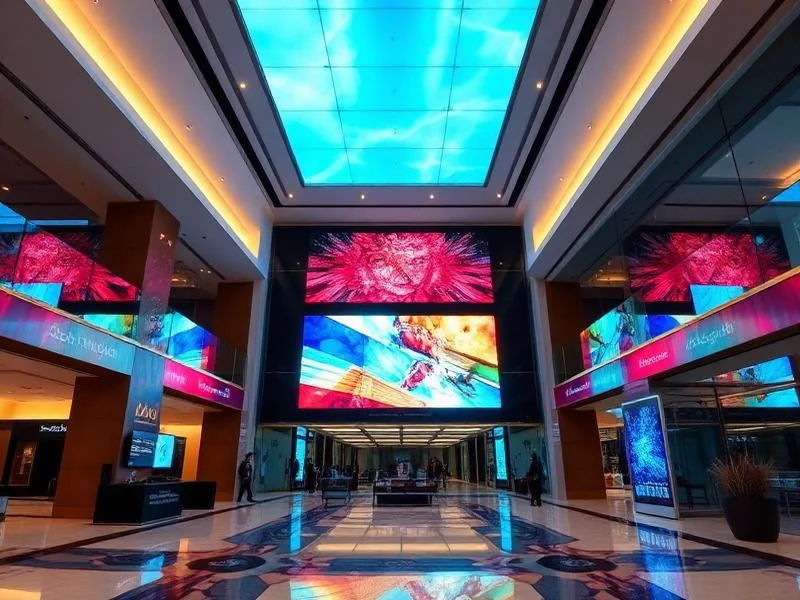 Large digital displays in a lobby